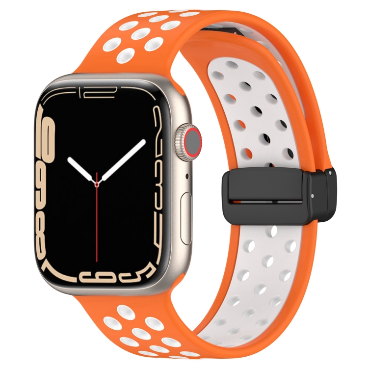 สำหรับ Apple Watch 38mm Magnetic Buckle สายนาฬิกาซิลิโคน (สีส้มขาว)
