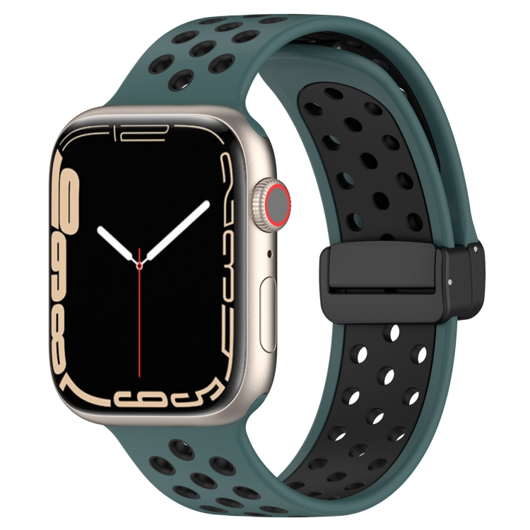 

For Apple Watch 2 42mm Magnetic Buckle Silicone Watch Band(Olive Black)