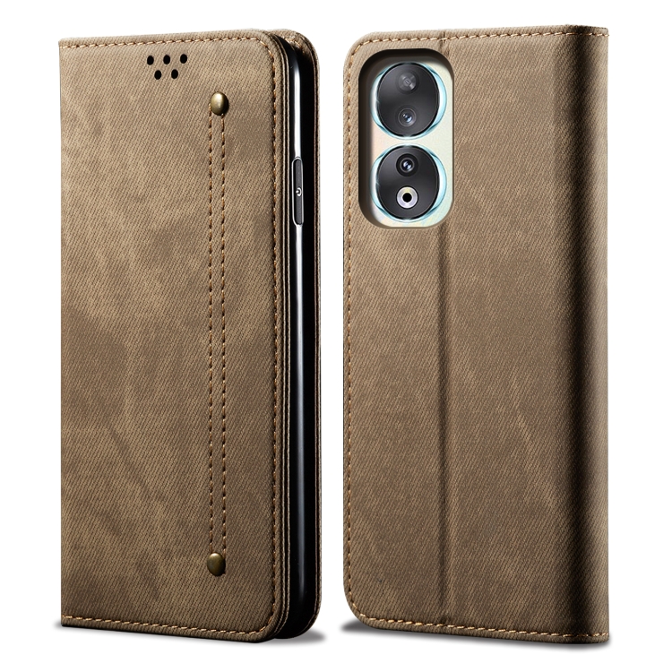 

For Honor 90 Pro Denim Texture Flip Leather Phone Case(Khaki)
