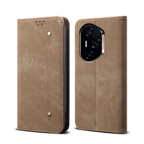 

For Honor 300 Ultra Denim Texture Flip Leather Phone Case(Khaki)