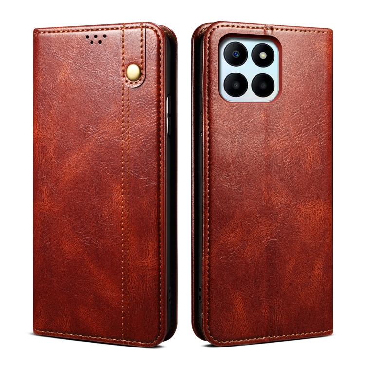 

For Honor X6A Oil Wax Crazy Horse Texture Leather Phone Case(Brown)