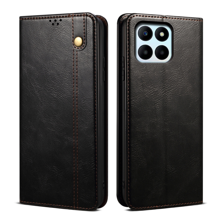 

For Honor X6A Oil Wax Crazy Horse Texture Leather Phone Case(Black)