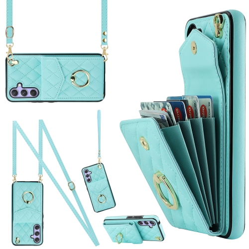 

For Samsung Galaxy A54 5G Rhombic Texture Card Bag Phone Case with Long Lanyard(Mint Green)