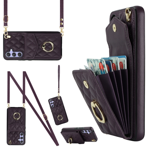 

For Samsung Galaxy A54 5G Rhombic Texture Card Bag Phone Case with Long Lanyard(Dark Purple)