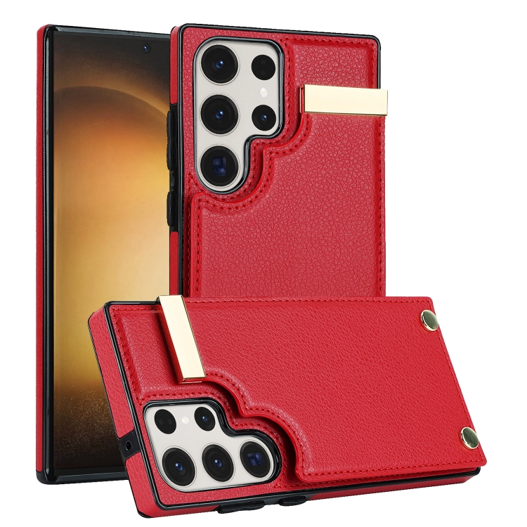 

For Samsung Galaxy S23 Ultra 5G Metal Buckle Card Slots Phone Case(Red)