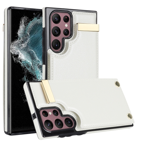 

For Samsung Galaxy S22 Ultra 5G Metal Buckle Card Slots Phone Case(White)