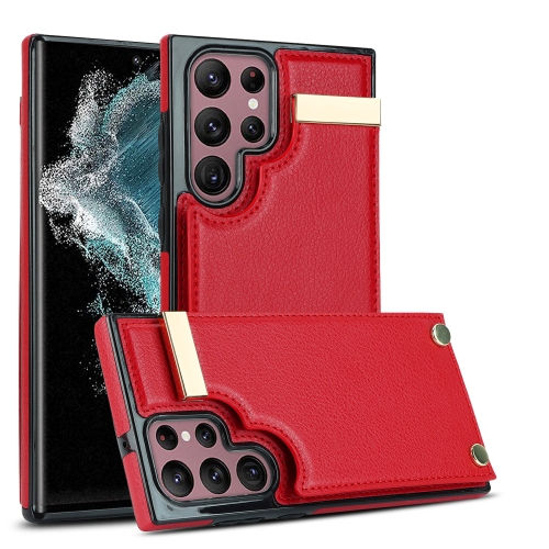 

For Samsung Galaxy S22 Ultra 5G Metal Buckle Card Slots Phone Case(Red)