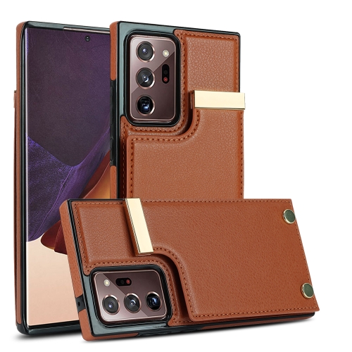 

For Samsung Galaxy Note20 Ultra Metal Buckle Card Slots Phone Case(Brown)