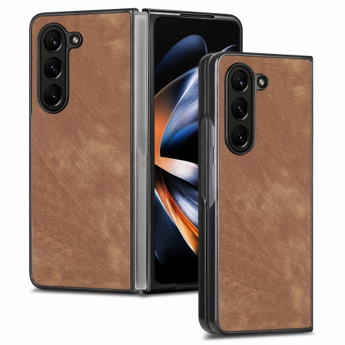 For Samsung Galaxy Z Fold5 Skin-feel Solid Color PU Back Cover Phone Case(Brown) jingyuqin remote car key fob shell for cadillac srx cts xts dts 2010 2011 2012 2013 2014 5 buttons entry case