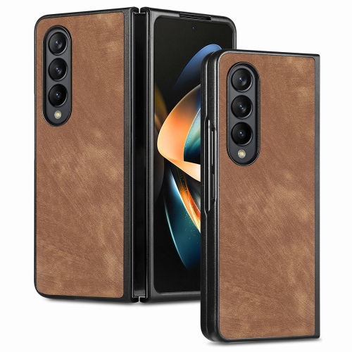 For Samsung Galaxy Z Fold4 Skin-feel Solid Color PU Back Cover Phone Case(Brown)