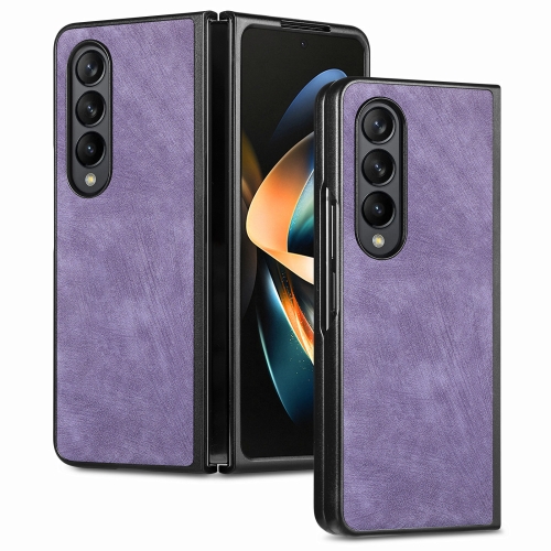 

For Samsung Galaxy Z Fold4 Skin-feel Solid Color PU Back Cover Phone Case(Purple)