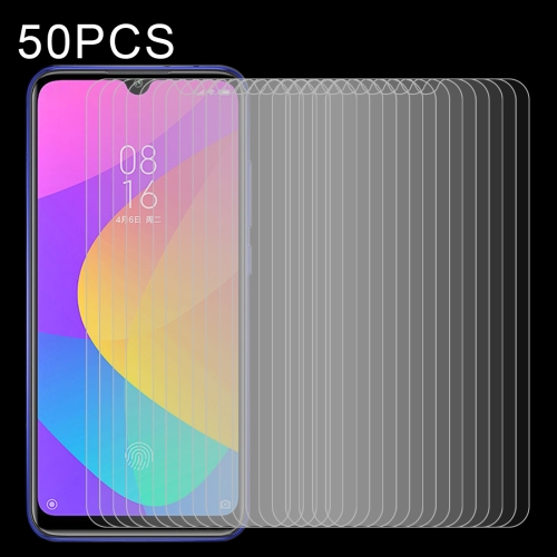 For Xiaomi Mi CC9e 50 PCS Half-screen Transparent Tempered Glass Film
