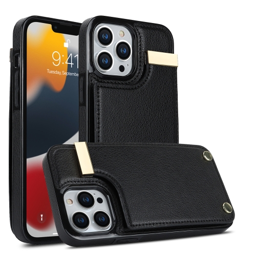 

For iPhone 14 Pro Max Metal Buckle Card Slots Phone Case(Black)
