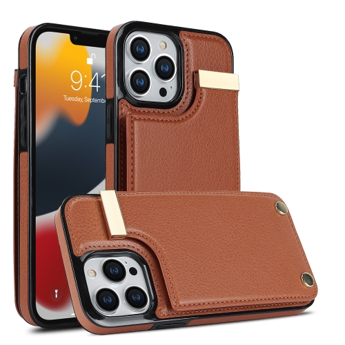 

For iPhone 13 Pro Metal Buckle Card Slots Phone Case(Brown)