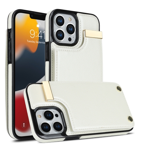 

For iPhone 12 Pro Max Metal Buckle Card Slots Phone Case(White)