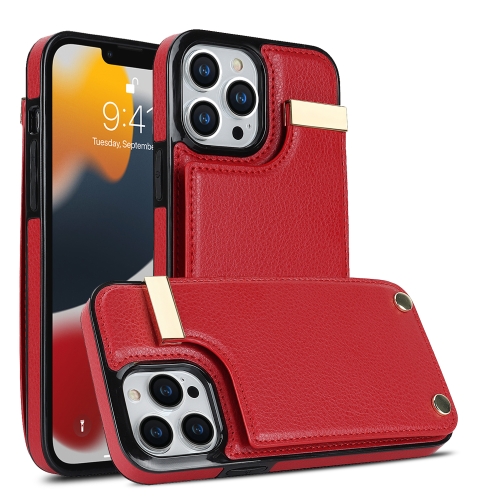 

For iPhone 12 Pro Max Metal Buckle Card Slots Phone Case(Red)