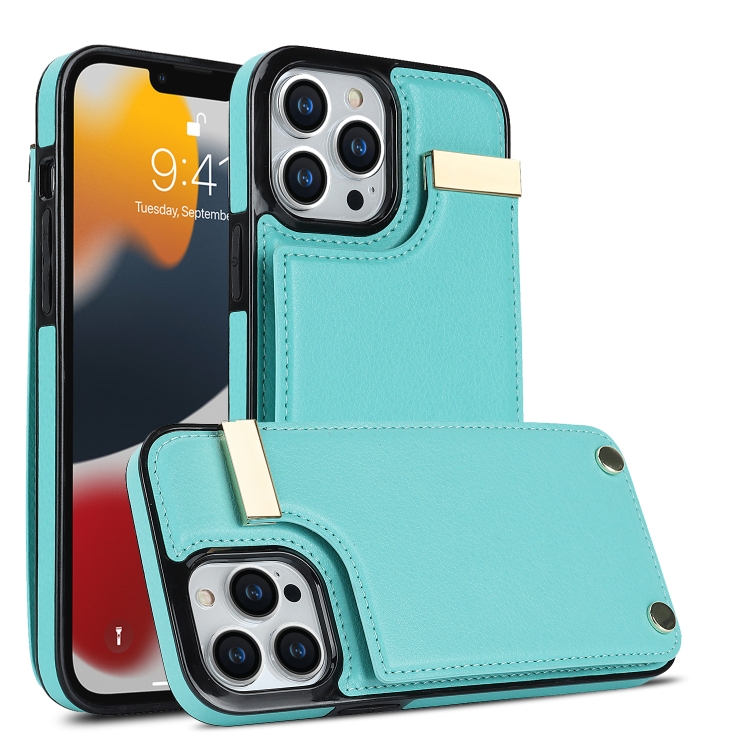 

For iPhone 12 Pro Max Metal Buckle Card Slots Phone Case(Green)