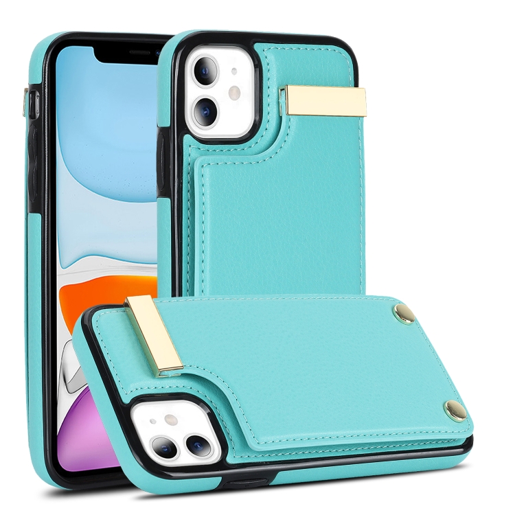 

For iPhone 11 Metal Buckle Card Slots Phone Case(Green)