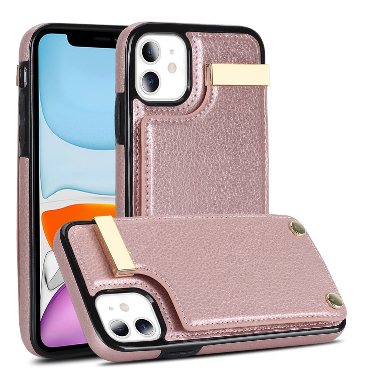 

For iPhone 11 Metal Buckle Card Slots Phone Case(Rose Gold)