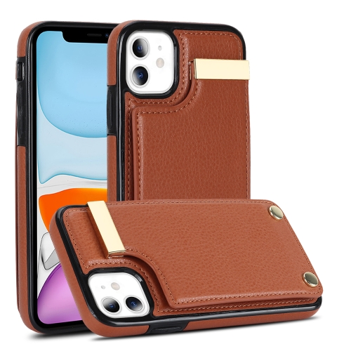 

For iPhone 11 Metal Buckle Card Slots Phone Case(Brown)