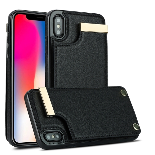 

For iPhone XS Max Metal Buckle Card Slots Phone Case(Black)