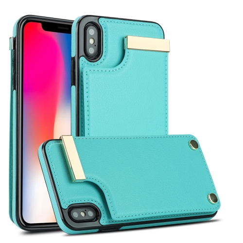 

For iPhone XS Max Metal Buckle Card Slots Phone Case(Green)