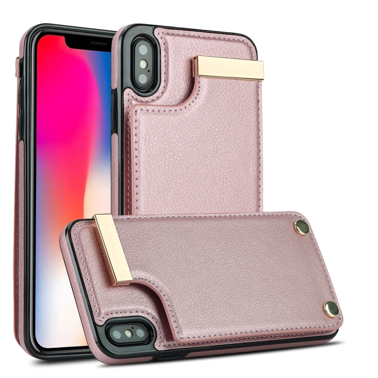 

For iPhone XS Max Metal Buckle Card Slots Phone Case(Rose Gold)
