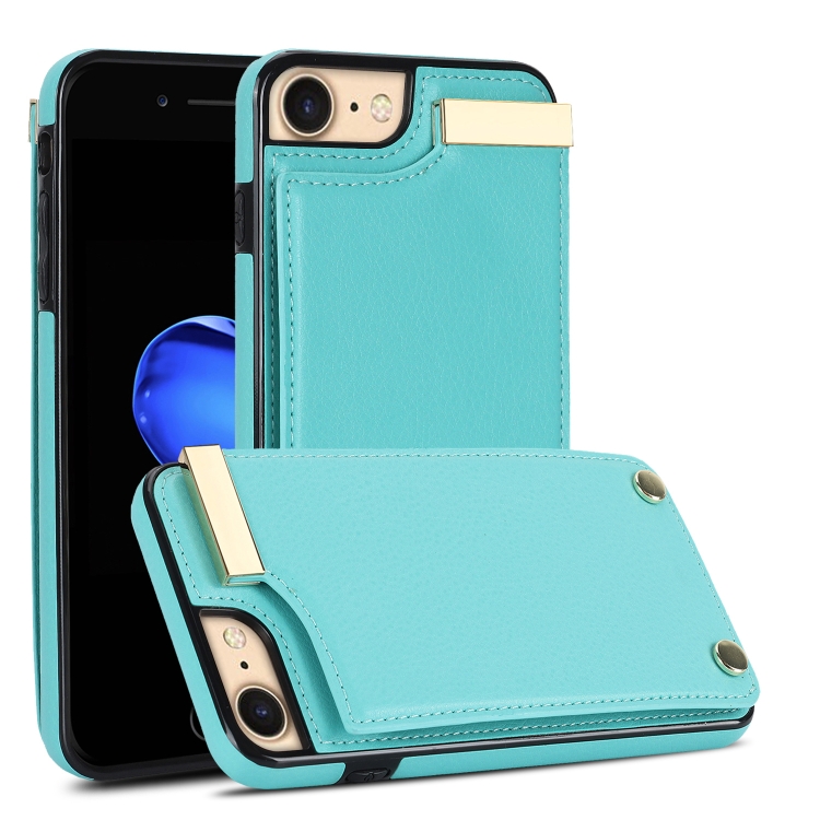 

For iPhone SE 2022 / 2020 / 8 / 7 Metal Buckle Card Slots Phone Case(Green)