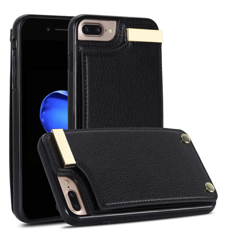 

For iPhone 8 Plus / 7 Plus Metal Buckle Card Slots Phone Case(Black)