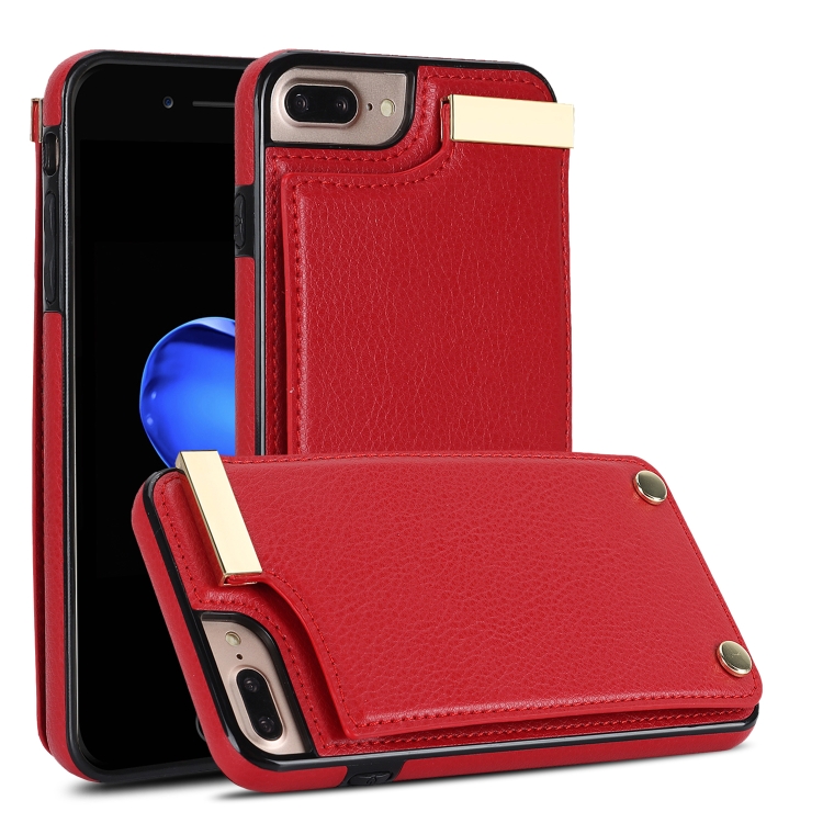 

For iPhone 8 Plus / 7 Plus Metal Buckle Card Slots Phone Case(Red)