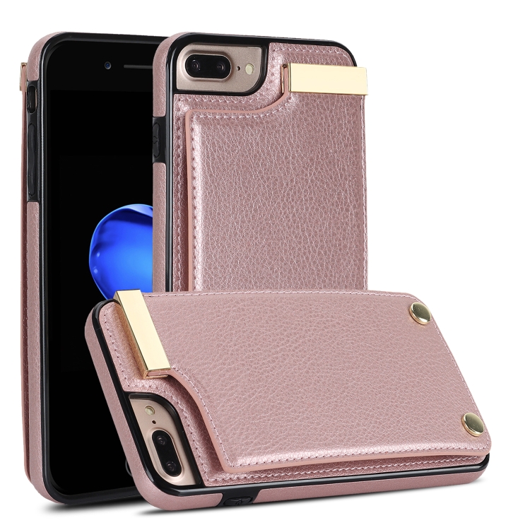 

For iPhone 8 Plus / 7 Plus Metal Buckle Card Slots Phone Case(Rose Gold)