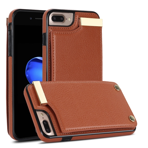 

For iPhone 8 Plus / 7 Plus Metal Buckle Card Slots Phone Case(Brown)