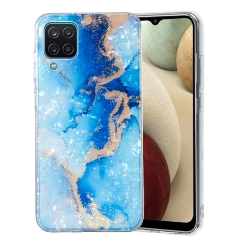 

For Samsung Galaxy A12 5G IMD Shell Pattern TPU Phone Case(Blue Gold Marble)