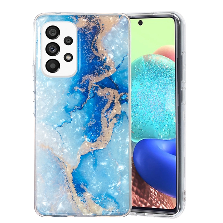 

For Samsung Galaxy A32 5G IMD Shell Pattern TPU Phone Case(Blue Gold Marble)