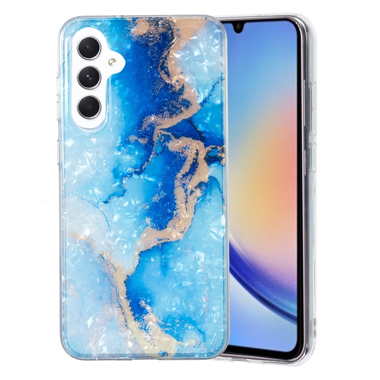 

For Samsung Galaxy A34 5G IMD Shell Pattern TPU Phone Case(Blue Gold Marble)