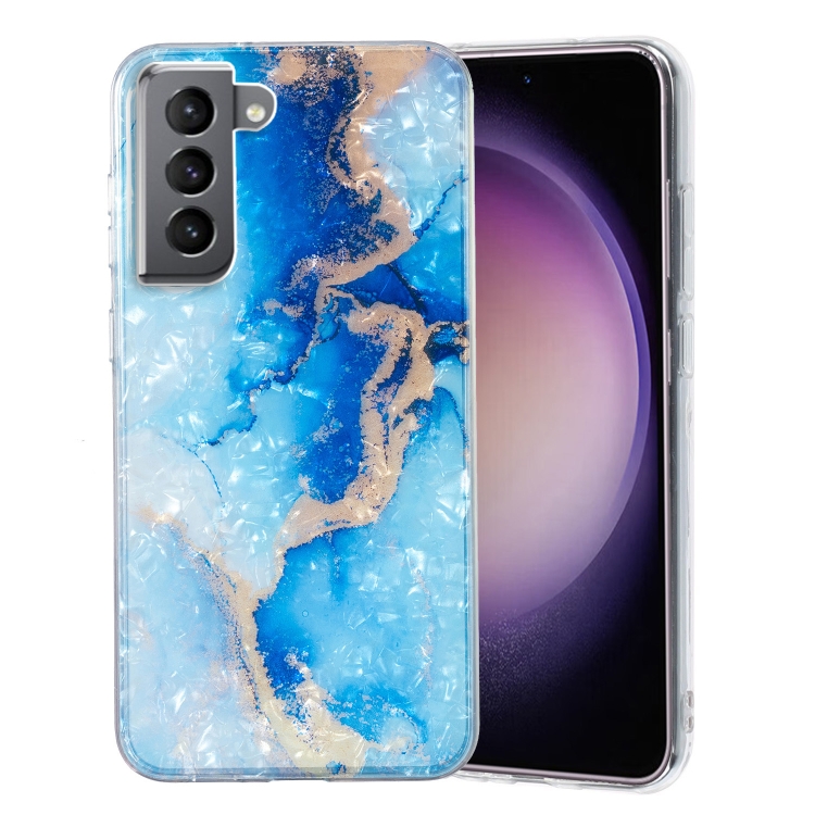 

For Samsung Galaxy S22+ 5G IMD Shell Pattern TPU Phone Case(Blue Gold Marble)