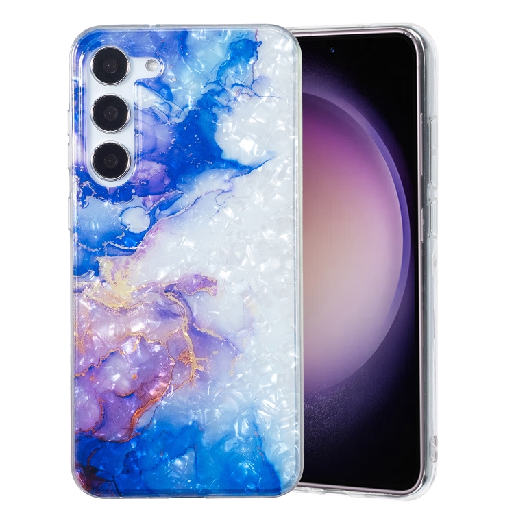 

For Samsung Galaxy S23 5G IMD Shell Pattern TPU Phone Case(Sky Blue Purple Marble)