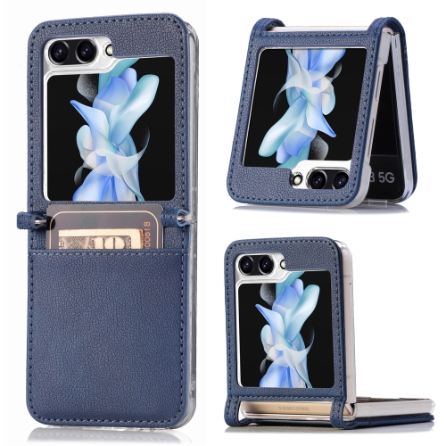 

For Samsung Galaxy Z Flip5 Litchi Texture PU Card Fold Back Phone Case(Blue)