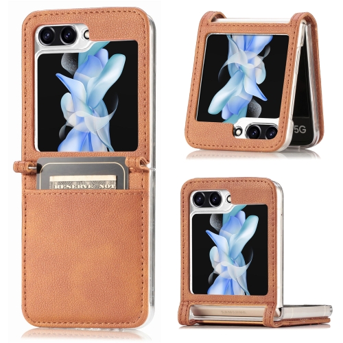 

For Samsung Galaxy Z Flip5 Litchi Texture PU Card Fold Back Phone Case(Brown)