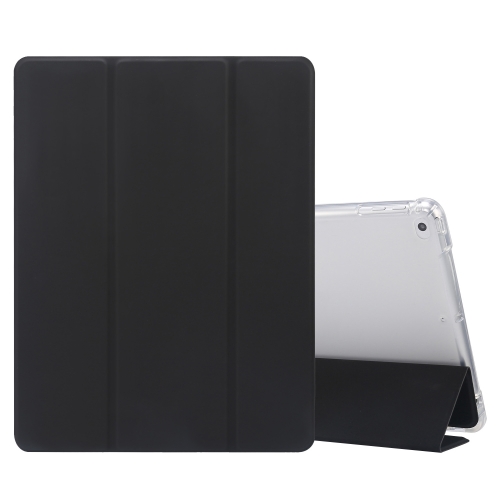 For iPad 9.7(2018)/(2017)/Air 2/Air 3-folding Electric Pressed Skin Texture Horizontal Flip Shockproof Transparent TPU + PU Leather Case with Holder & Pen Slot & Sleep / Wake-up Function(Black), 6922172054888  - buy with discount