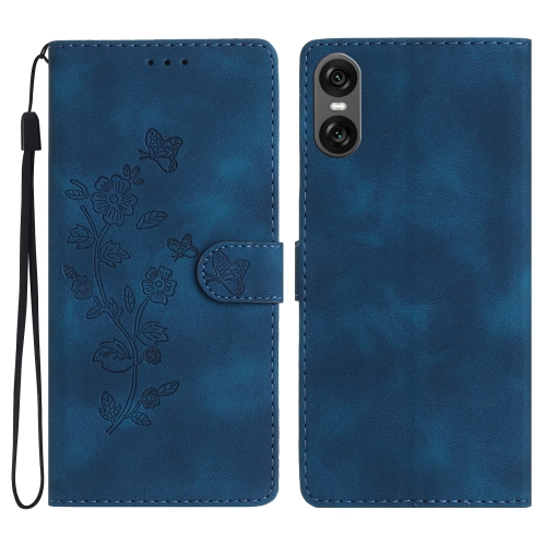 

For Sony Xperia 10 VI Flower Butterfly Embossing Pattern Leather Phone Case(Blue)