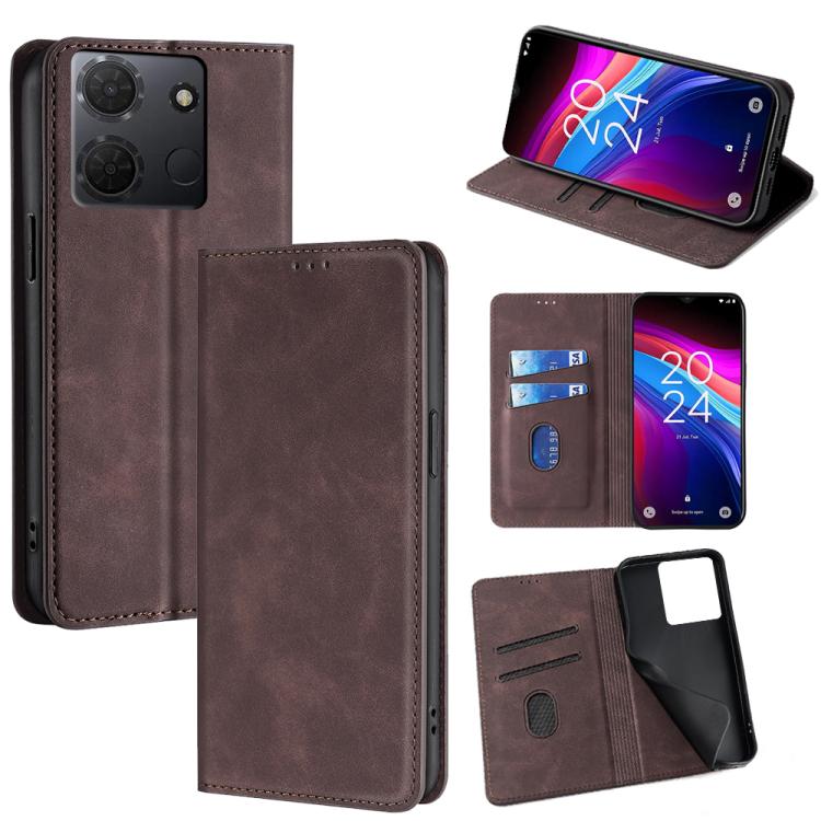 

For TCL 503 4G Skin Feel Magnetic Leather Phone Case(Dark Brown)