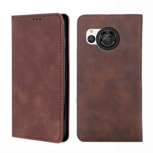 

For Sharp Aquos R8 Pro SH-51 Skin Feel Magnetic Leather Phone Case(Dark Brown)