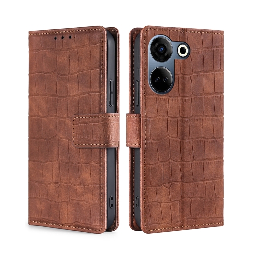 

For Tecno Camon 20 Pro 4G Skin Feel Crocodile Magnetic Clasp Leather Phone Case(Brown)