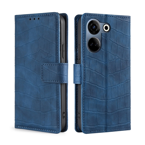 

For Tecno Camon 20 Pro 4G Skin Feel Crocodile Magnetic Clasp Leather Phone Case(Blue)
