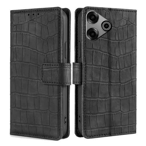 

For Tecno Pova 6 Pro 5G Skin Feel Crocodile Magnetic Clasp Leather Phone Case(Black)