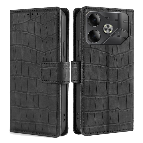 

For Tecno Pova 6 5G Skin Feel Crocodile Magnetic Clasp Leather Phone Case(Black)