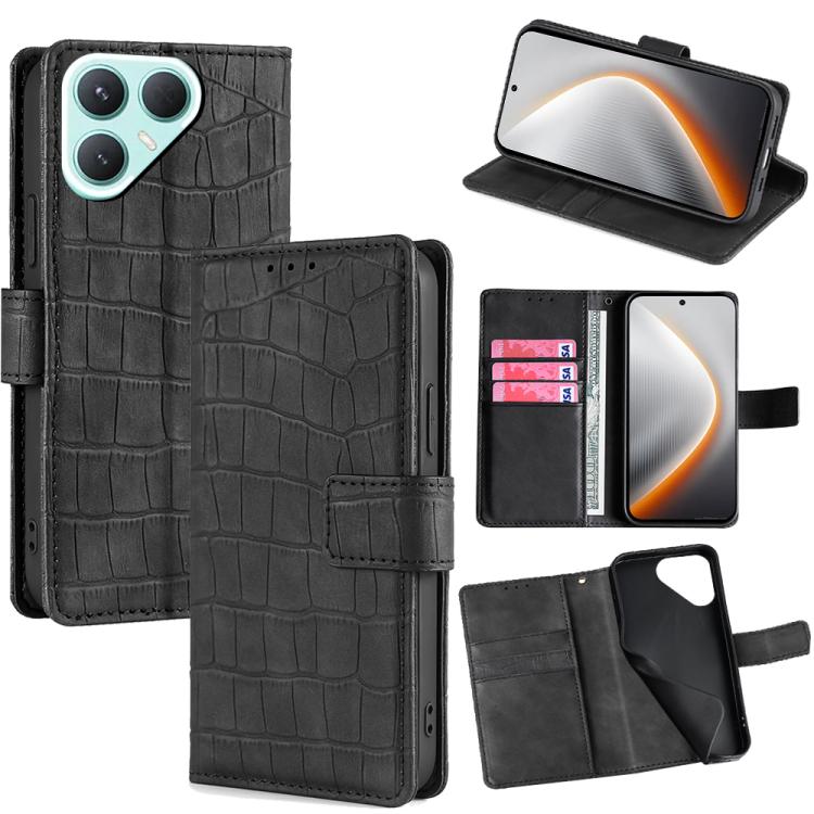 

For Tecno Pova 7 Pro Skin Feel Crocodile Magnetic Clasp Leather Phone Case(Black)