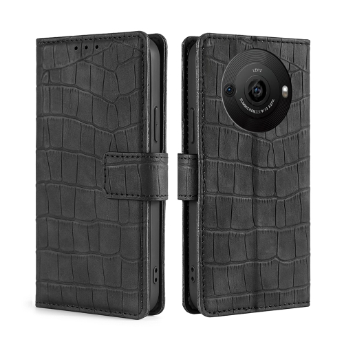 

For Sharp Aquos R8 Pro SH-51 Skin Feel Crocodile Magnetic Clasp Leather Phone Case(Black)