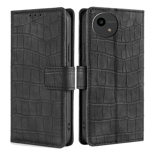 

For Sharp Aquos Wish4 Skin Feel Crocodile Magnetic Clasp Leather Phone Case(Black)